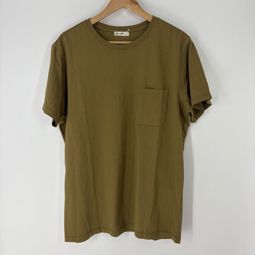 Line of Trade T Shirt Size Large Mens Olive Green Garment Dyed Cotton Pocket Tee
